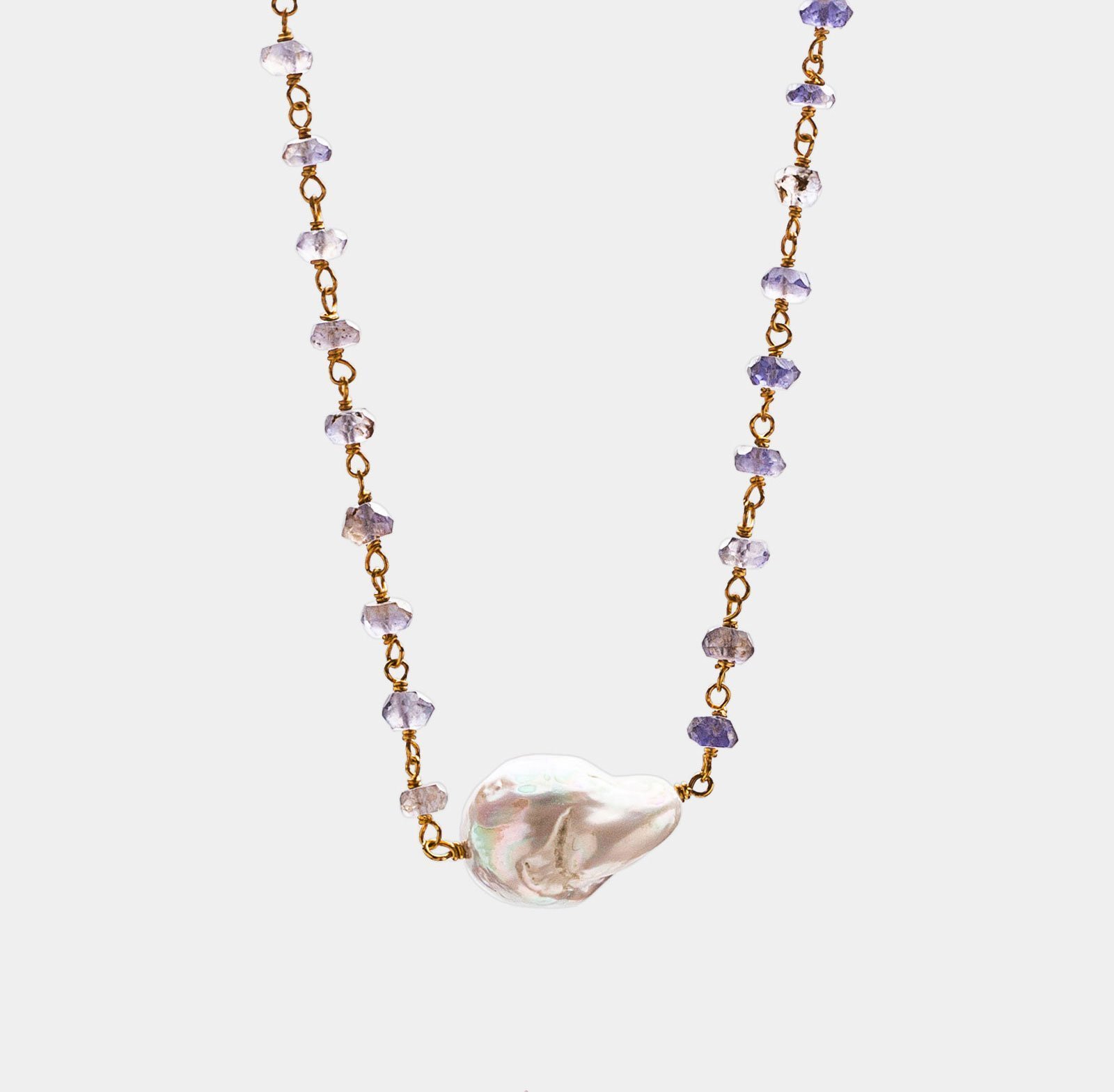 Necklace silver iolites & baroque pearl